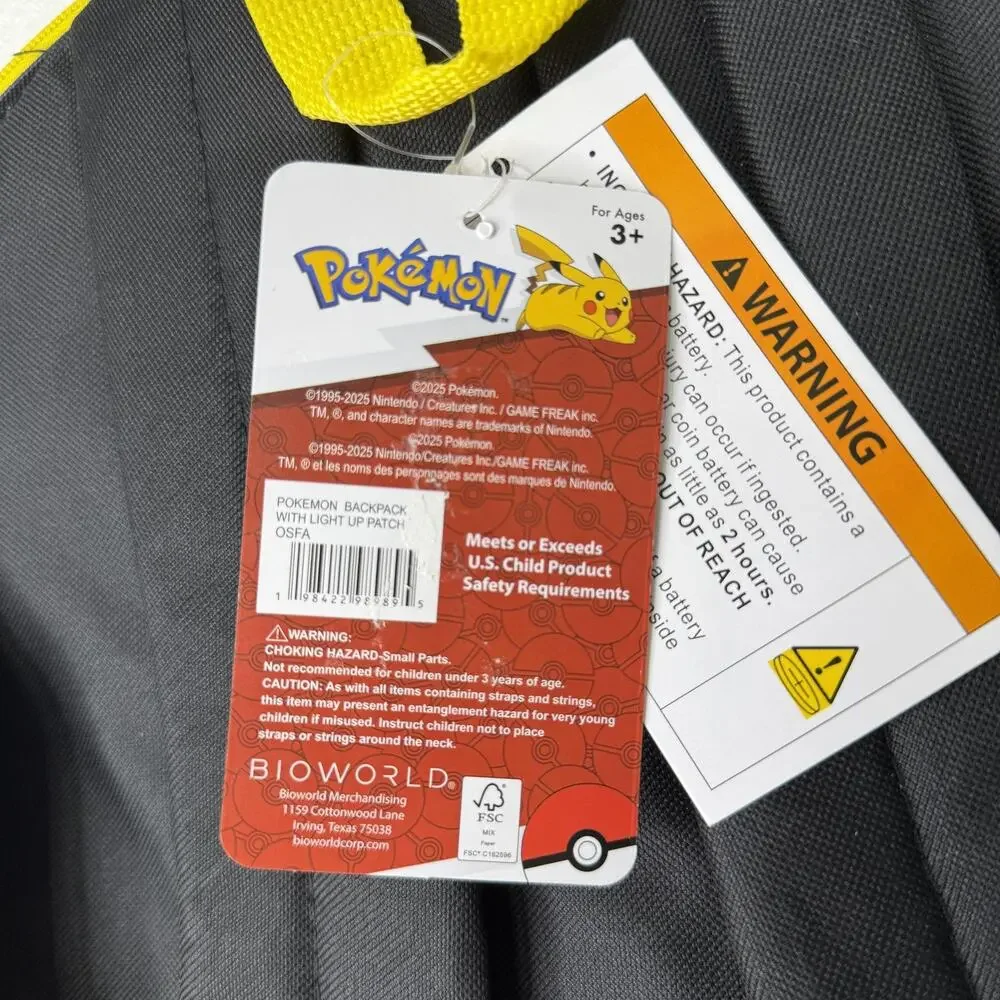 Pokemon Backpack Kids One Size Flashing Lights Patch TCG Card Pack Bioworld 2025